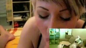 Hot German blonde girl was blowing dick of on two cams