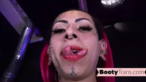 Tattooed ts stripper sucking before bareback fucking