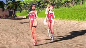 Cute lifeguards Bay and Clay dance in bodysuits on a hot summer beach