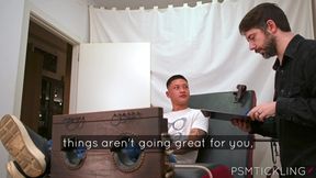 PSMTickling - Latin Hunk Arley Balls Tickled As a Guest Of The Stocks, Had His Dick Hard And Veiny