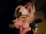 Amateur blonde smoking and playing with my cock