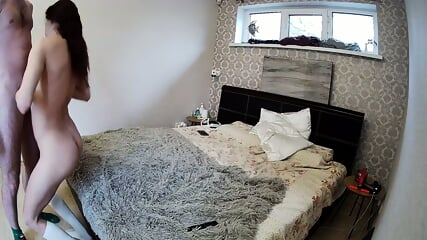 Amateur GF gives a sensual tit job and pussy rubbing in bedroom with her