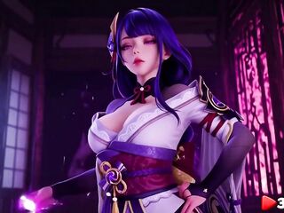 A thug broke into Raiden Shogun's place at night and screwed her in each gap [AI]