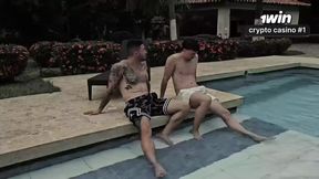 Mariana Enjoys Double Penetration in the Pool During a Rainy Threesome