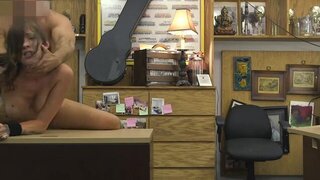 Brown-Haired Doggystyled And Face Pounded On Pawn Shop Desk