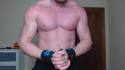 English Stud Works out and Flexes. Non-nude Show. No Cum