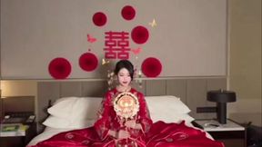 Amateur Chinese bride in red wedding dress strips down and exposes her