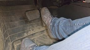 Driving in cute grey sneakers