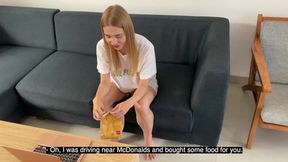 Sperm-filled burger for dumb slut