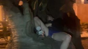 amateur s. boy s dick and smooth balls exposed as he was resting in a park