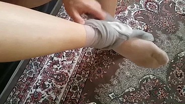 Dani_Leg with Sexy Long Legs in Delicate Tan Pantyhose
