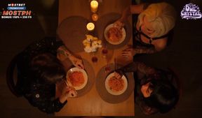 Stepmom Gags Wife Chokes Her on Sons Huge Cock Cum Flood