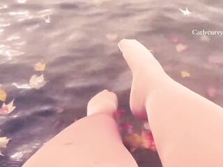 Glamorous water and feet in stockings view in the Autumn!