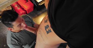 Dominant Chris Damned puts his socked foot on his bottom