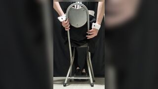 A man in a maids uniform lures you by flashing off the feet of his soles thru his pantyhose!