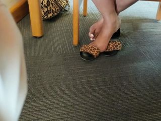 The Return of Golden Ebony Feet in Open Toe Flats (faceshot at End)