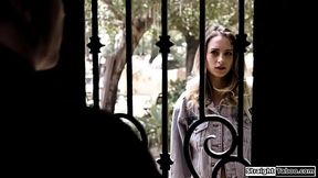 Babe fucked in public at new foster home