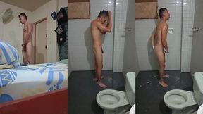 joven moreno estudiante colombiano saca su leche en el bano completo