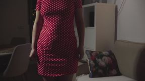 Red dotted summer dress after dinner