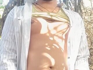 WHITISH cream peeing in forest alone