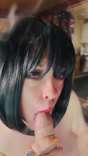 Wish This Was Daddy's Cock I Was Giving A Smoky Blowjob To! BJ Dildo Cocksucking Smoking Smoker