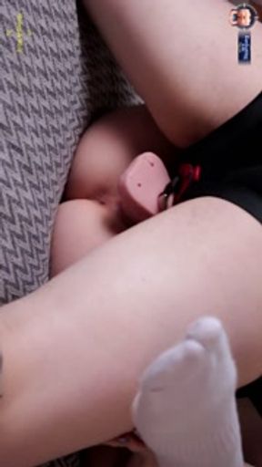 Lesbian strapon fucks redhead pussy in different positions