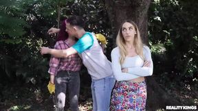 EXPERIENCED ONE teaches hot trio the art of handjobs in threesome