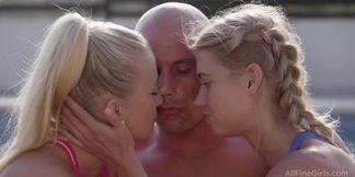 Blonde Violette Pure rides cock in public