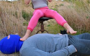 Outdoor Foot Worship and Ballbusting, Amateur Femdom Jozi Trampling