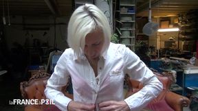 Older Blonde Slut Fucks Young Guy in Woman&#039;s Wig