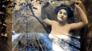 Curated vintage erotica unfolds along a snow-covered railway in moody archival stills
