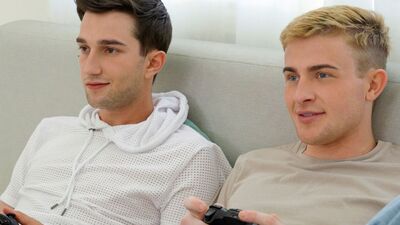 Two Adorable Twin Brother Step-siblings Engage in Digital Intercourse While Playing Video Games.