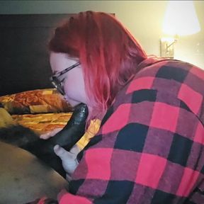 Redhead Aubrey Bigbabe304 Slobbers on a Big Fat Black Cock