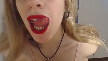Tongue fetish and red lips