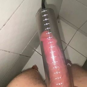 naughty stepsister caught me using the penis pump in the bathroom with my 7 inch dick and came to share the shower with me