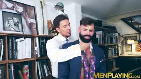 ”Girl Lionel Lilac licks & fucks the bushy butt of suited Dani Robles”