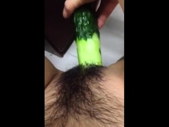 Horney Chinese student shape cucumber as cock and fuck herse