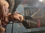 Bikini Bitch licks Anal Toys, pleasures himself and drinks his own cum