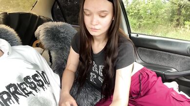 Stepbrother brings horny brunette stepsister outdoors to record her new blog