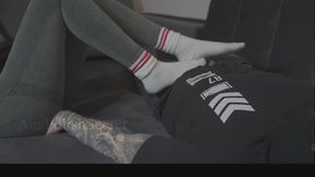 Sockjob footjob in white socks cum in sock