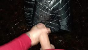 Outdoor Jerking and Cumshot with Winter Shiny Jacket