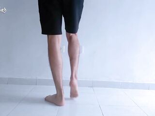 Lengthy legs and hawt feet doing squats during the time that stripping