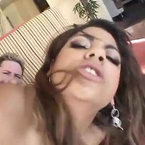 Sexy Black Girl with A Hairy Muff  Tastes a Long White Cock