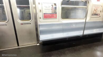 Hot latina pops collar on NYC subway cumshot gets mouth fucked