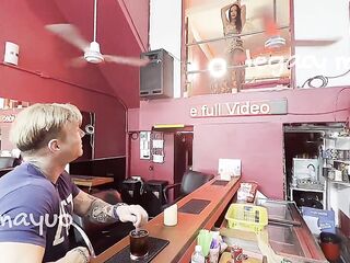 Hot large bazookas booty Oriental Ladyboy screws Magic Michel in the bar