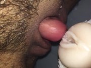 Huge pumped transman cock fucking wet pocket pussy in shower