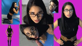 eRica sucks a cock till she gets blasted with cum in her tight sweater dress