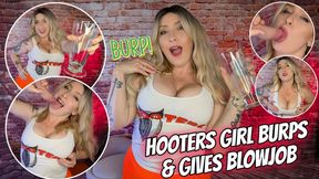 Hooters Girl Burps and Gives Blowjob