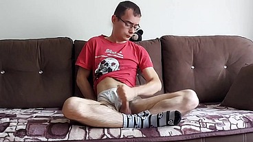 College Nerd Skips Classes To Jerk Off His Big Bushy Cock
