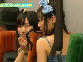 Two teens give surprise blowjob to a stranger in public transport